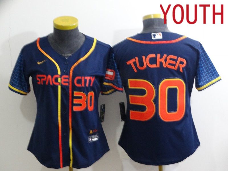 Youth Houston Astros #30 Tucker Blue City Edition Game Nike 2022 MLB Jerseys->women mlb jersey->Women Jersey